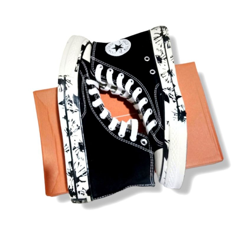 [BISA COD] SEPATU CONVERSE CHUCK TAYLOR 70s FLORAL FUSION HI.BLACK WHITE EGRET 100%