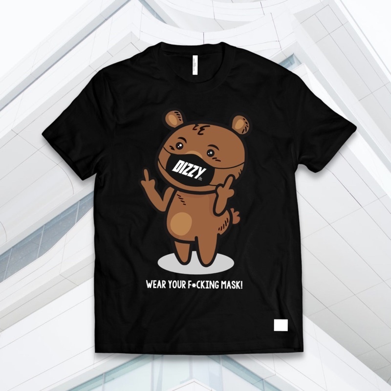 MILIKI KAOS Distro Dizzy Kaos/Tshirt Wearing Mask Black/White DTF