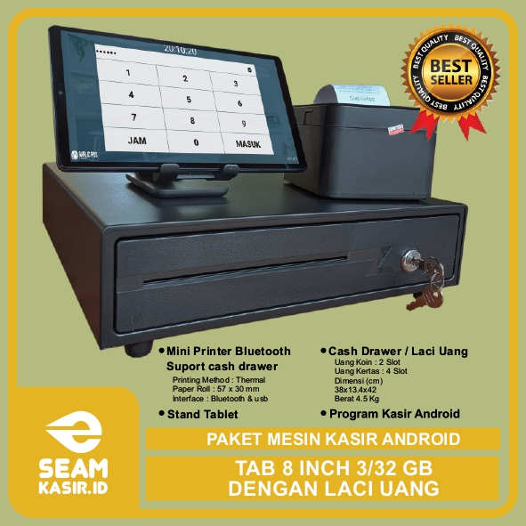 PAKET MESIN KASIR POS ANDROID TABLET/TAB 8 Inch 4/64GB - PAKET LENGKAP : Tab, Laci Uang/Cash drawer 