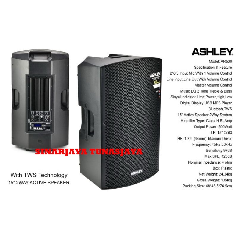 Speaker Aktif ASHLEY AR500 Ashley AR 500 ORIGINAL 15 INCH 500 WATT CLASS H
