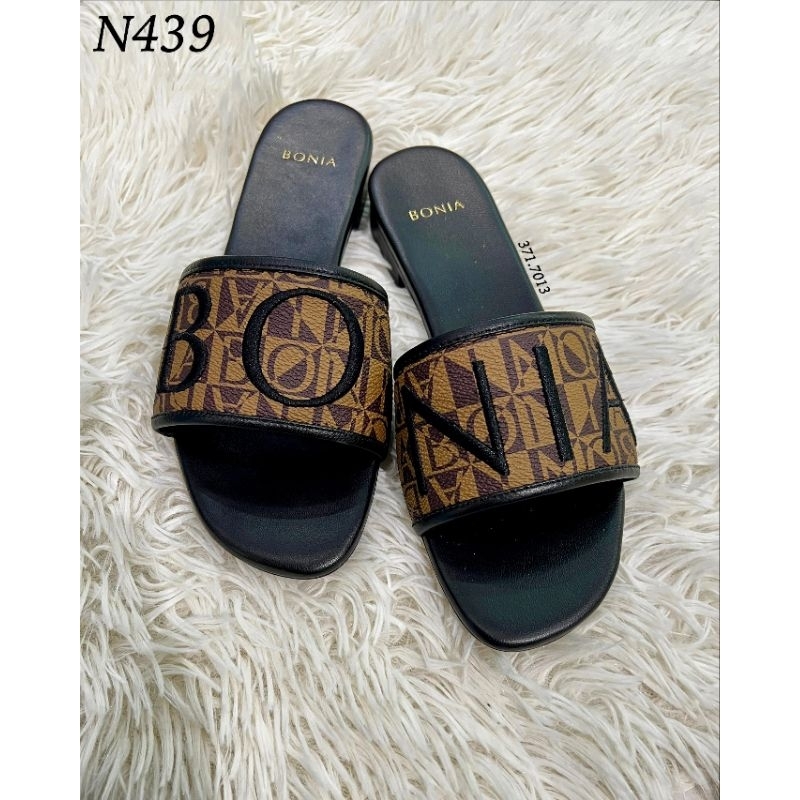 sandal teplek bonia original flat shoes hitam monogram new arrival