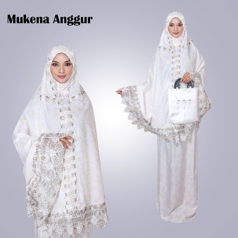Mukena Anggur Bordir Bahan Sutra Tas Cantik Rok Karet