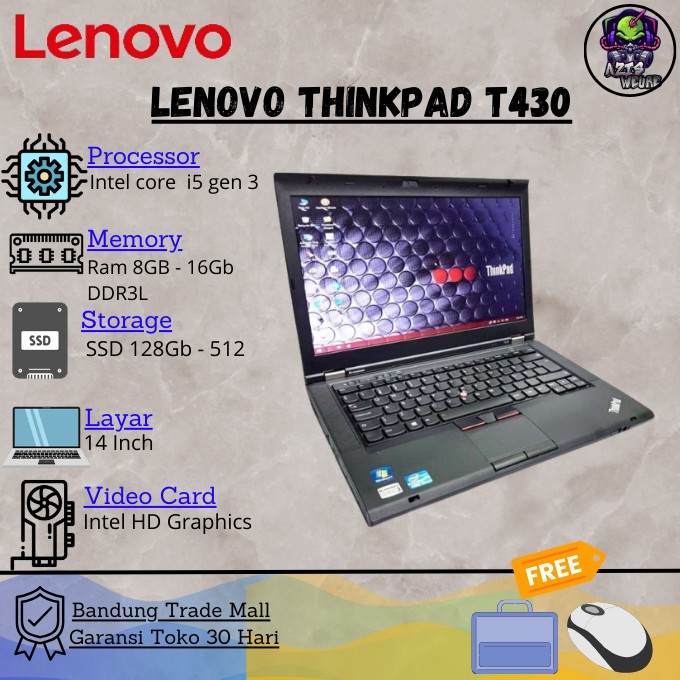 Laptop Lenovo Thinkpad T430 Core i5 RAM 8Gb SSD 256Gb(Murah&Bergaransi