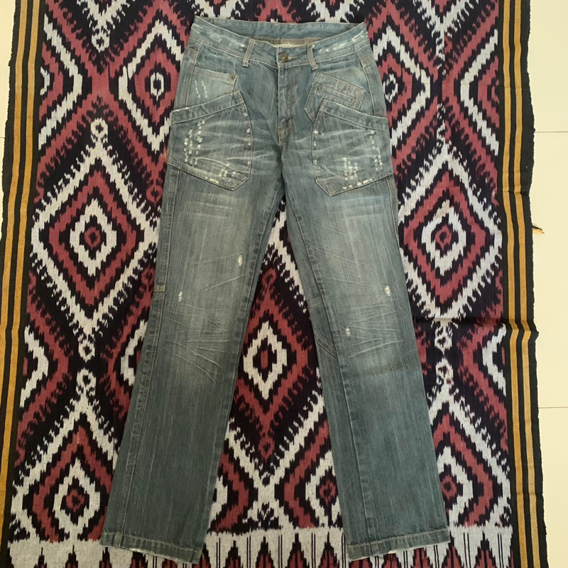 celana jeans denim jepang skena fading petir