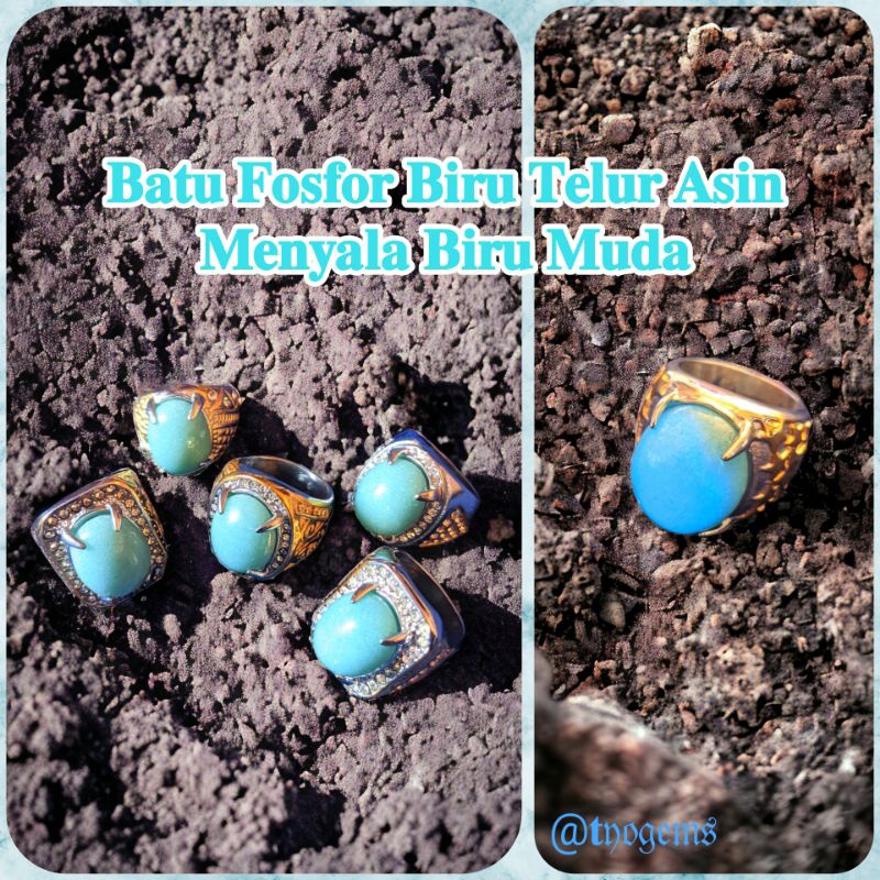 Cincin Batu Fosfor Biru Menyala Biru Natural