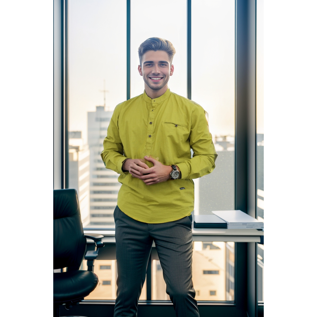 Kemeja Koko Dewasa Pria Lemon Polos Lengan Panjang Terbaru COD Modern Hanzain