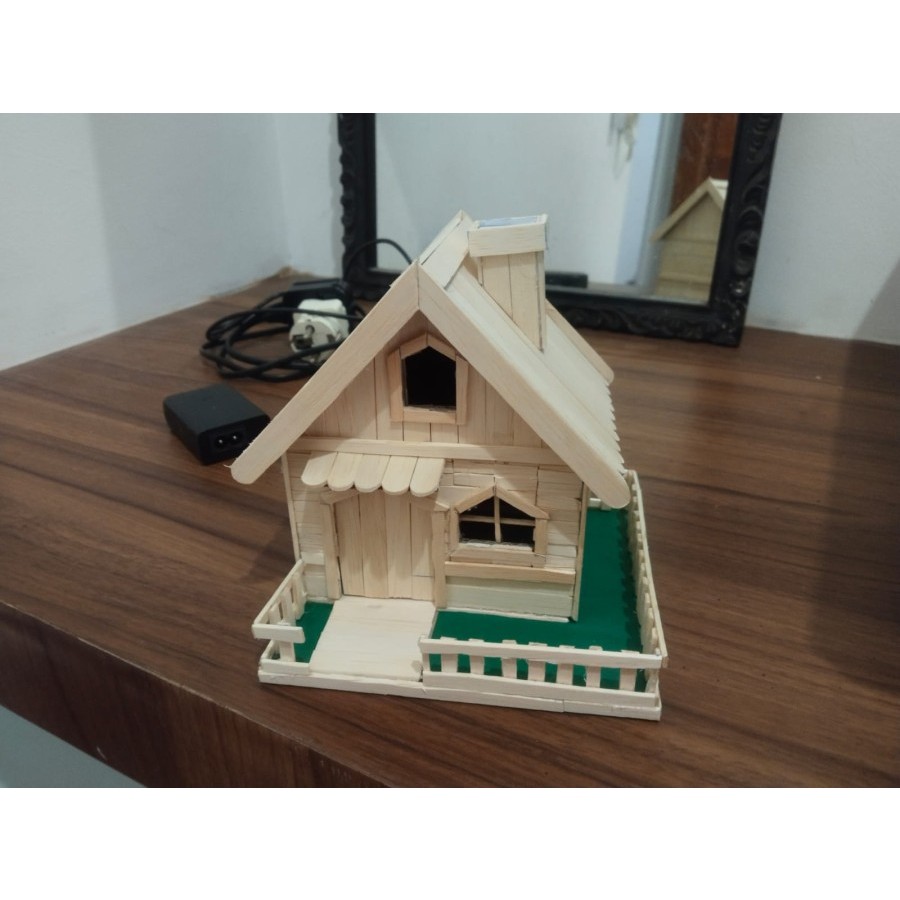 Miniatur / Maket rumah dari stik es krim, Rumah tradisional dengan cerobong asap