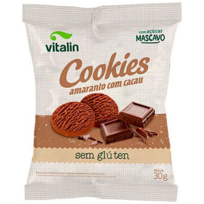 

COOKIES AMARANTO COM CACAU INTEGRAL SEM GLUTEN VITALIN 30 G BFR 08/2024