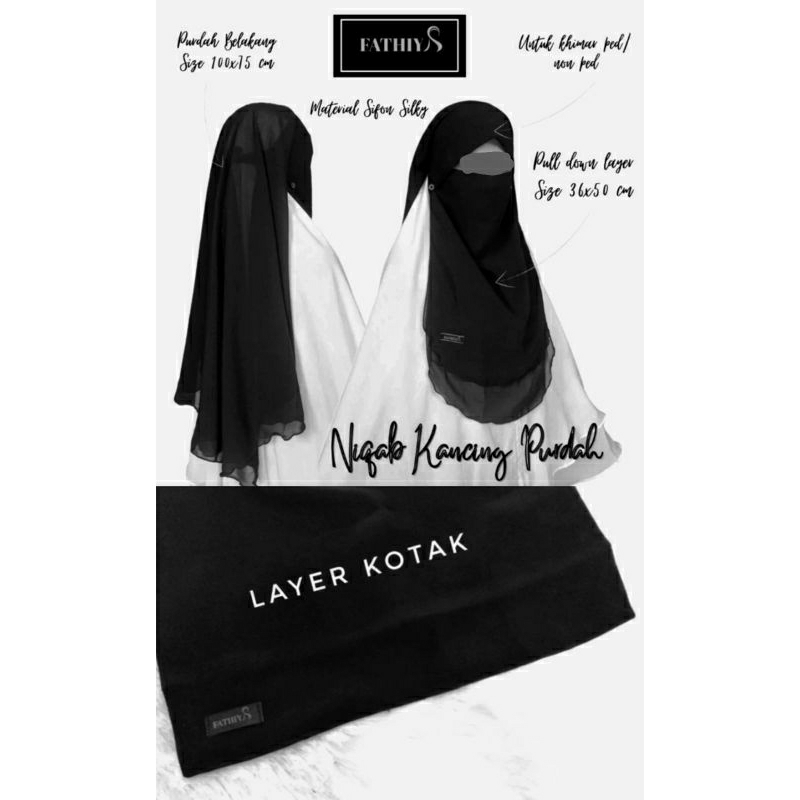 cadar poni kancing purdah belakang 1 layer siffon silky halus lembut