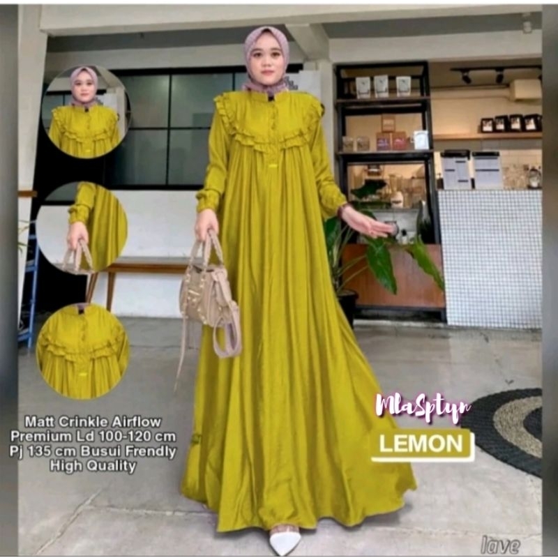 Gamis Lebaran Model Terbaru 2024-Gamis Lebaran crinkle Airflow-Gamis Busui Kancing Depan