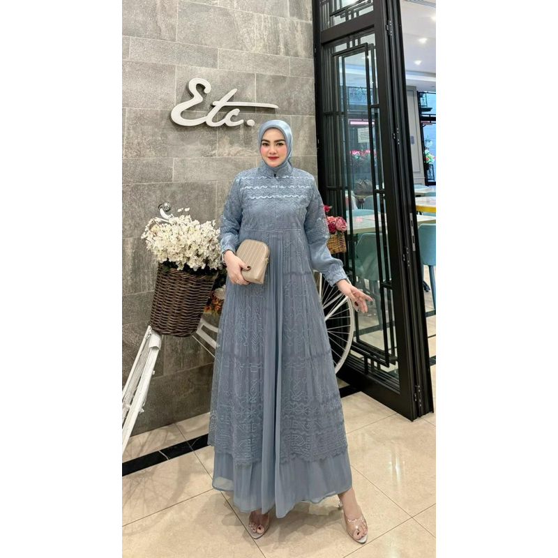 Ziva dress set hijab/gamis lebaran/mewah/tile/shimmer adem/merah/maroon/sage/lavender/abu/hitam/iceb