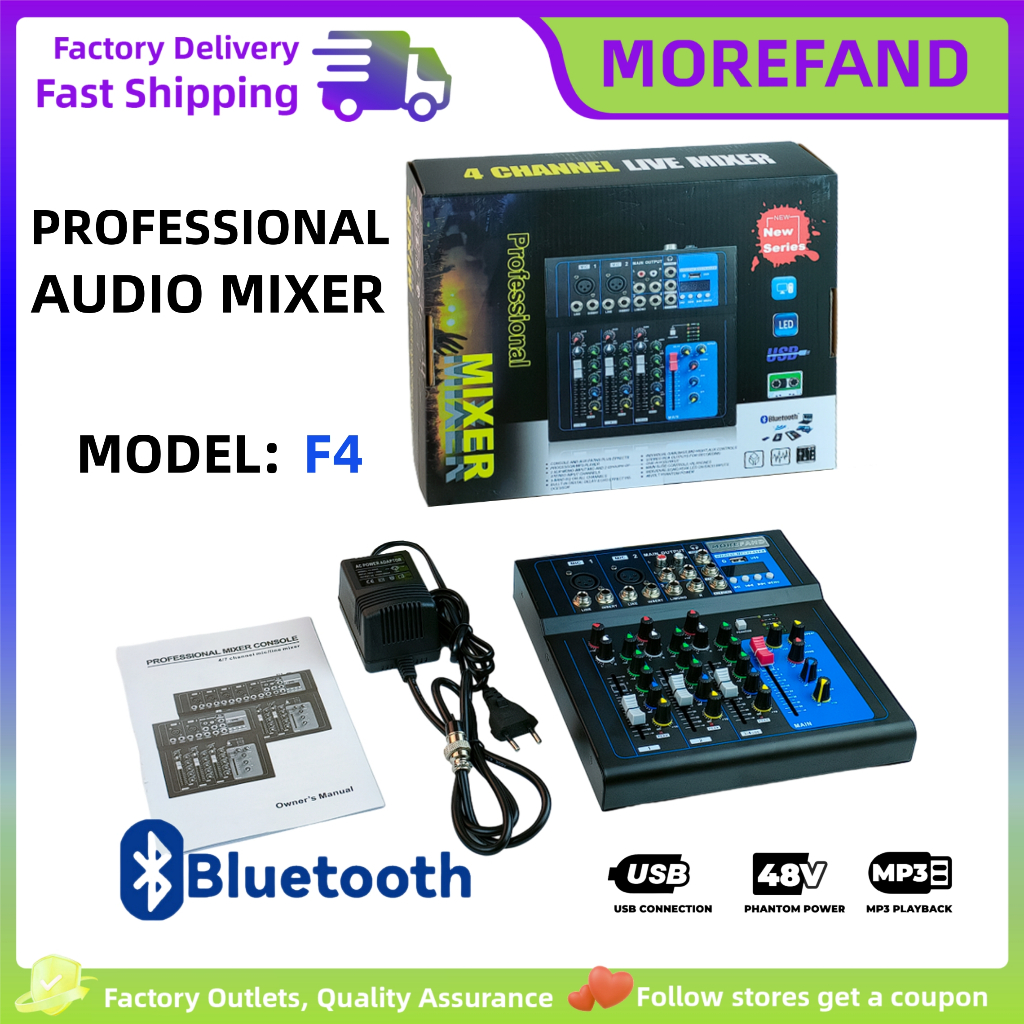 Saluran 4 profesional Bluetooth Audio /MP3/USB Mixer Audio for PC Recording Sound Controller Audio Interface with Digital MIXER