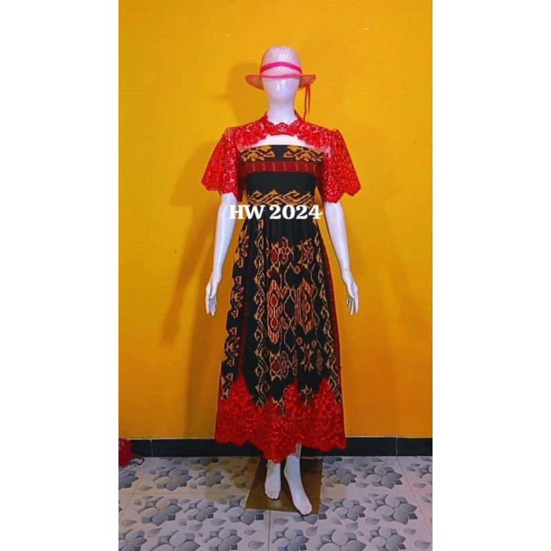 GAUN TENUN PANJANG KOMBINASI BROKAT TERBARU