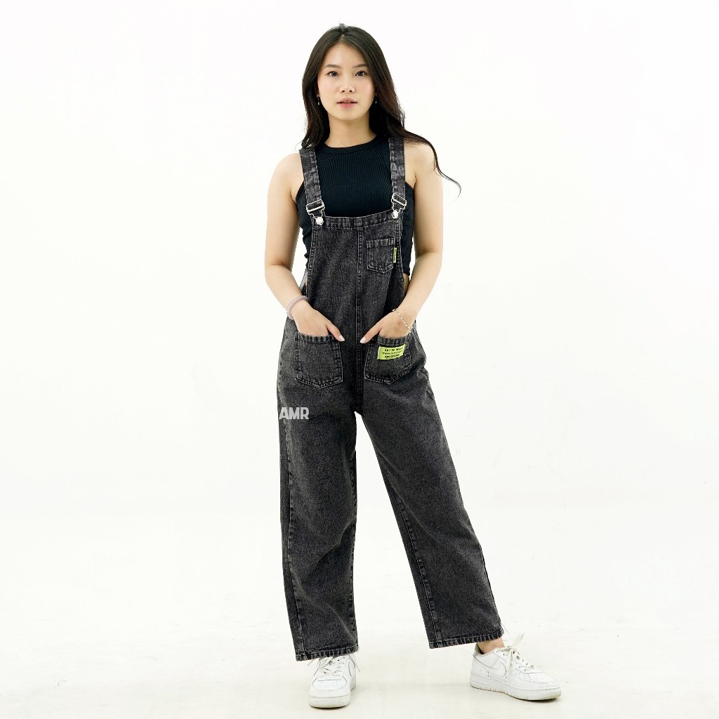 AMR Original - Jumpsuit Jeans 1062 Snow Black Denim - Overall Denim Wanita