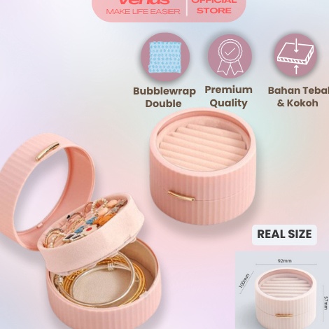 Cd VENUSJKT  Kotak Perhiasan Bulat Mini Travel Jewelry Box Penyimpanan Kalung Gelang Emas Anting Cin