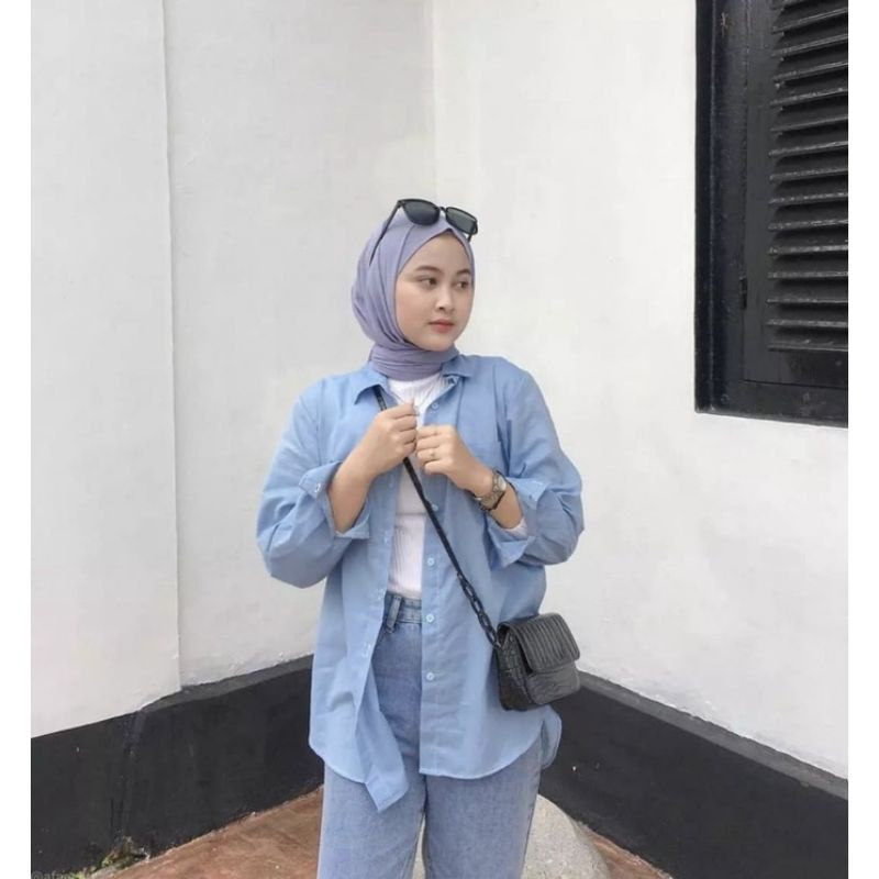 Kemeja Wanita Linen Oversize Olivia Shirt Linen Pocket Premium Tebal