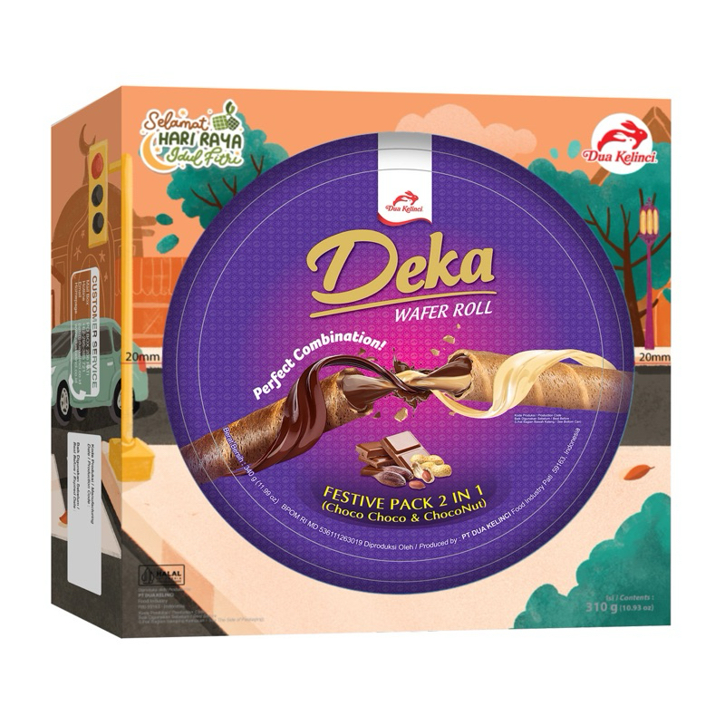 

DEKA WAFER ROLL FESTIVE PACK 2 IN 1 310gr (CHOCO CHOCO DAN CHOCONUT)