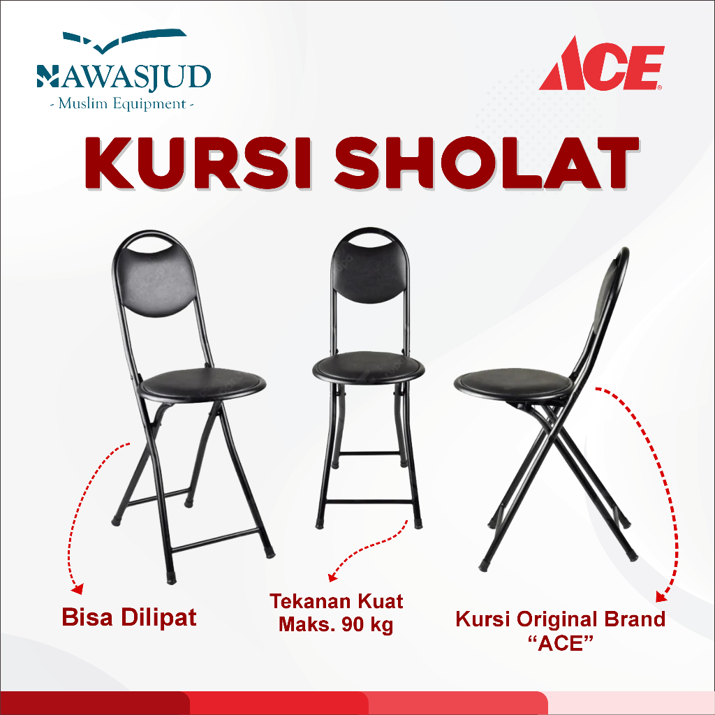 [READY STOK] Model ACE Kursi Sholat Kursi Shalat Premium kuat 100kg / Kursi Wakaf / Kursi Pancing / Kursi Traveling / Kursi Camping Kursi Lipat Sholat Folding Chair Krisbow