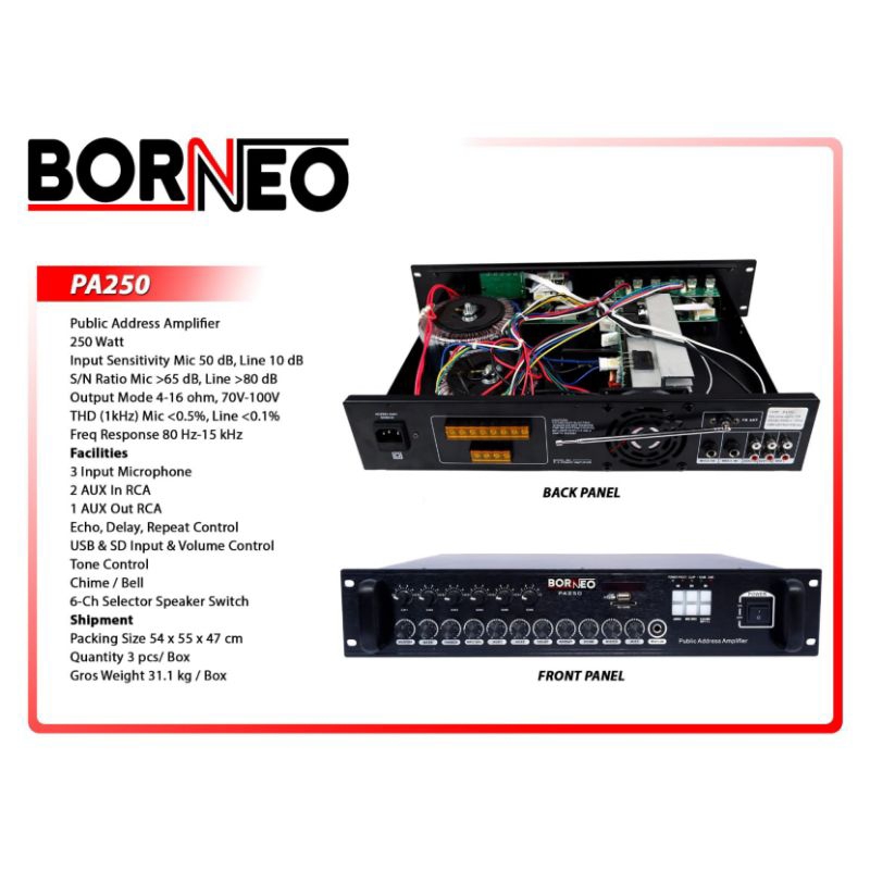 Power Amplifier Public Address amplifier 250 watt BORNEO PA250