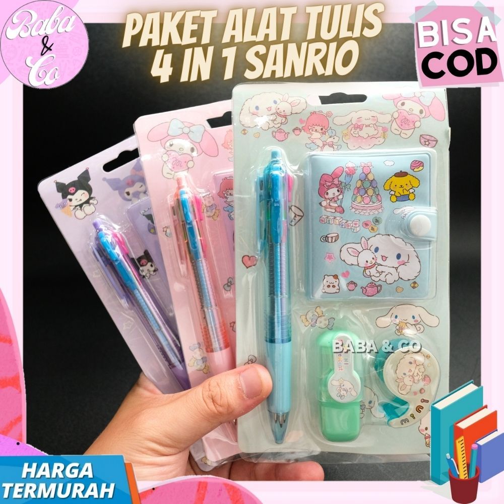 

PAKET ALAT TULIS 4 IN 1 SANRIO PULPEN SELOTIP STABILO SANRIO NOTEBOOK 4 in 1 SANRIO LENGKAP