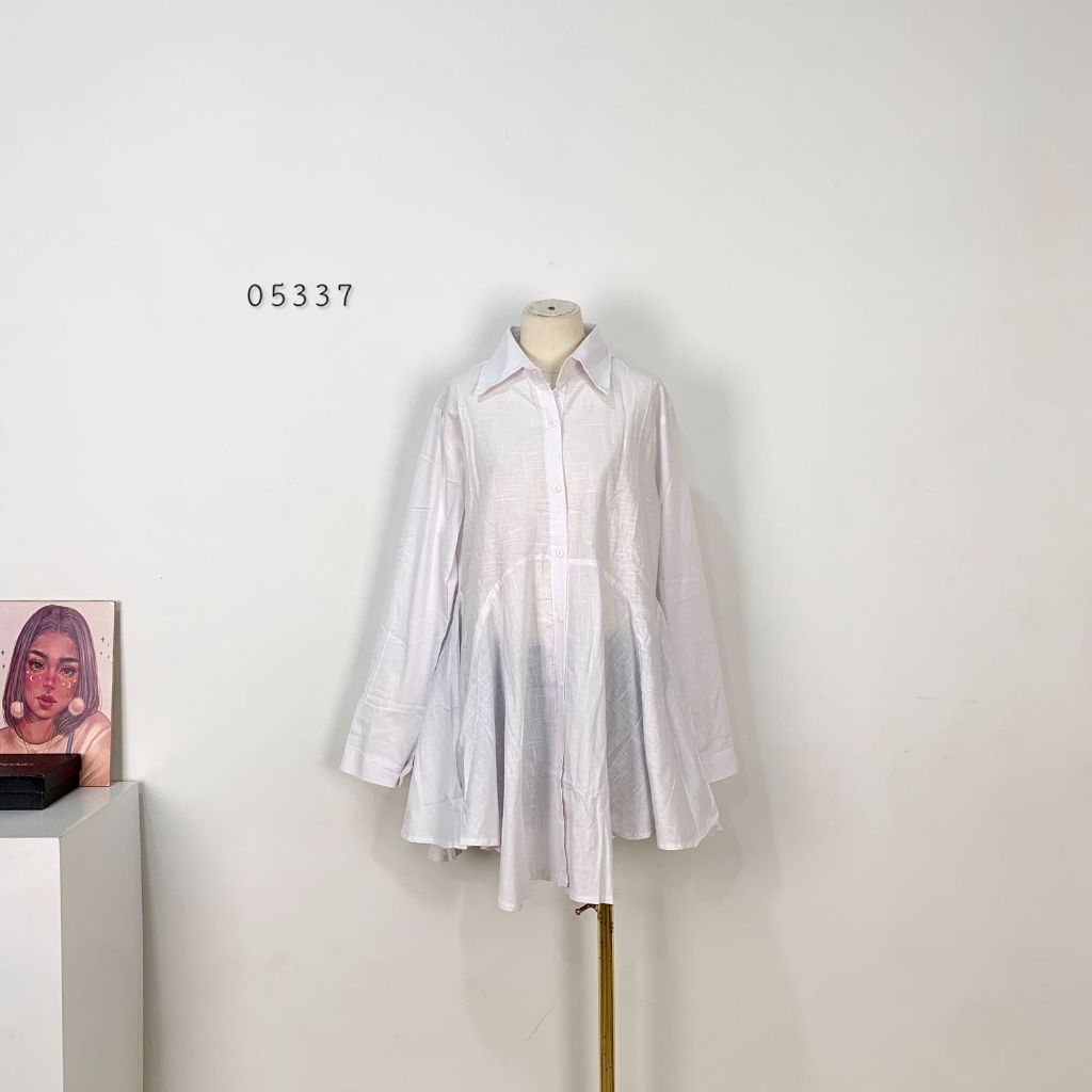 TUNIK STANDAR BASIC COLOR WHITE VARIASI MODEL LENGAN PANJANG KERAH V FULL BUTTON DEPAN PREMIUM WANIT