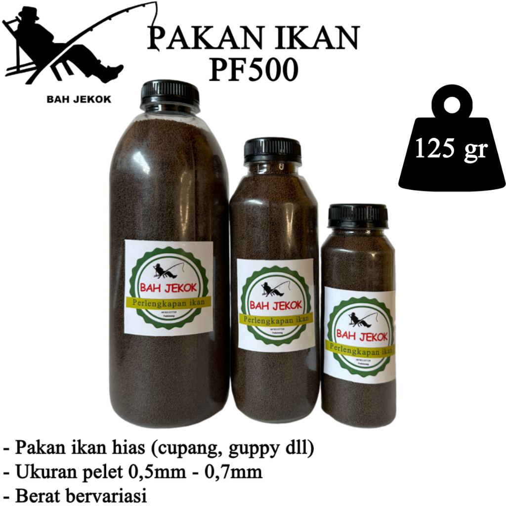 Pelet PF500 Pakan Ikan Hias Kecil Bibit Cupang Koi Guppy Tertra Kura Kura Kolam & Akuarium (125gr).