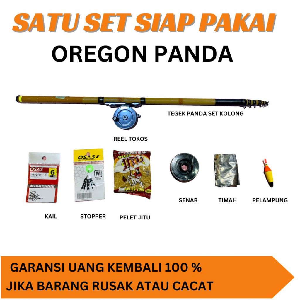 satu set lengkap joran tegek murah pancing Oregon panda 180 210 240 270 300 360 450 540 set kolong f