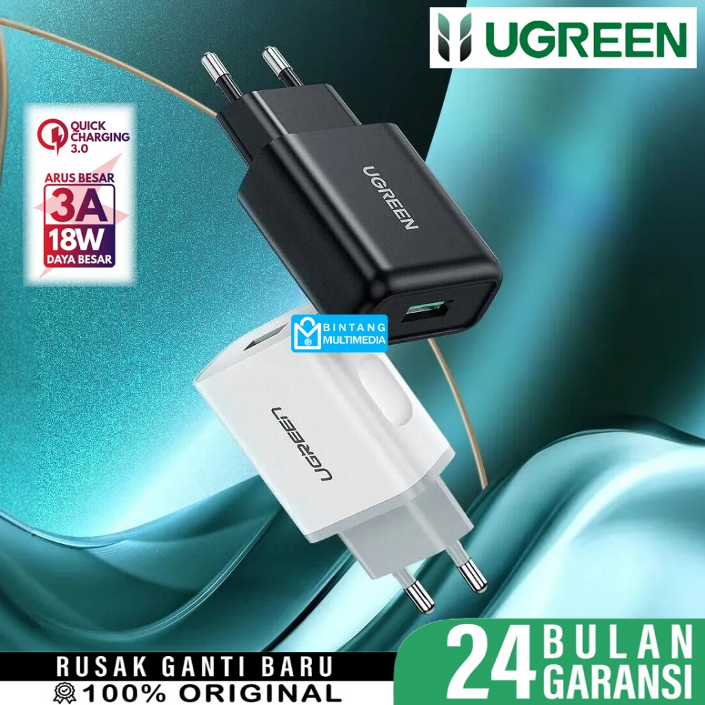 UGREEN Charger HP Fast Charging 18W Quick Charge QC3.0 3A Adaptor Handphone Cas Casan Carger Cepat R