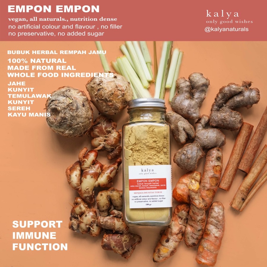 

Empon Empon bubuk herbal rempah jamu kesehatan jahe kunyit temulawak sereh cinnamon kayumanis kencur traditional tanpa gula