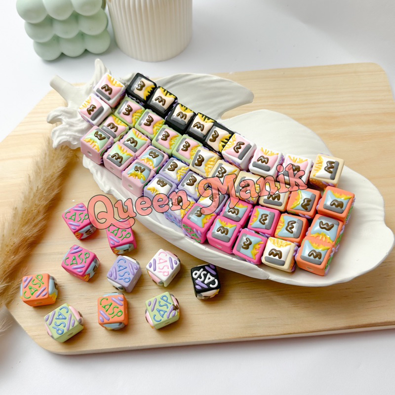 ( 3pcs ) Manik Kotak Manik UV Akrilik Korea PAINTED Kotak - Manik kotak Premium Homade