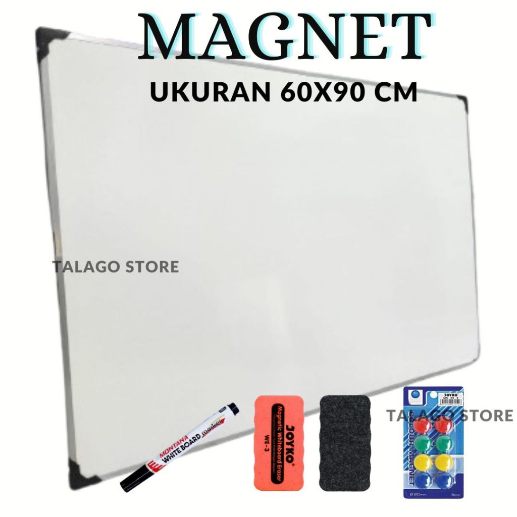 

Papan Tulis Magnet - Papan Tulis - Whiteboard - Papan Tulis 60 cm x 90 cm free spidol+ penghapus dan pin