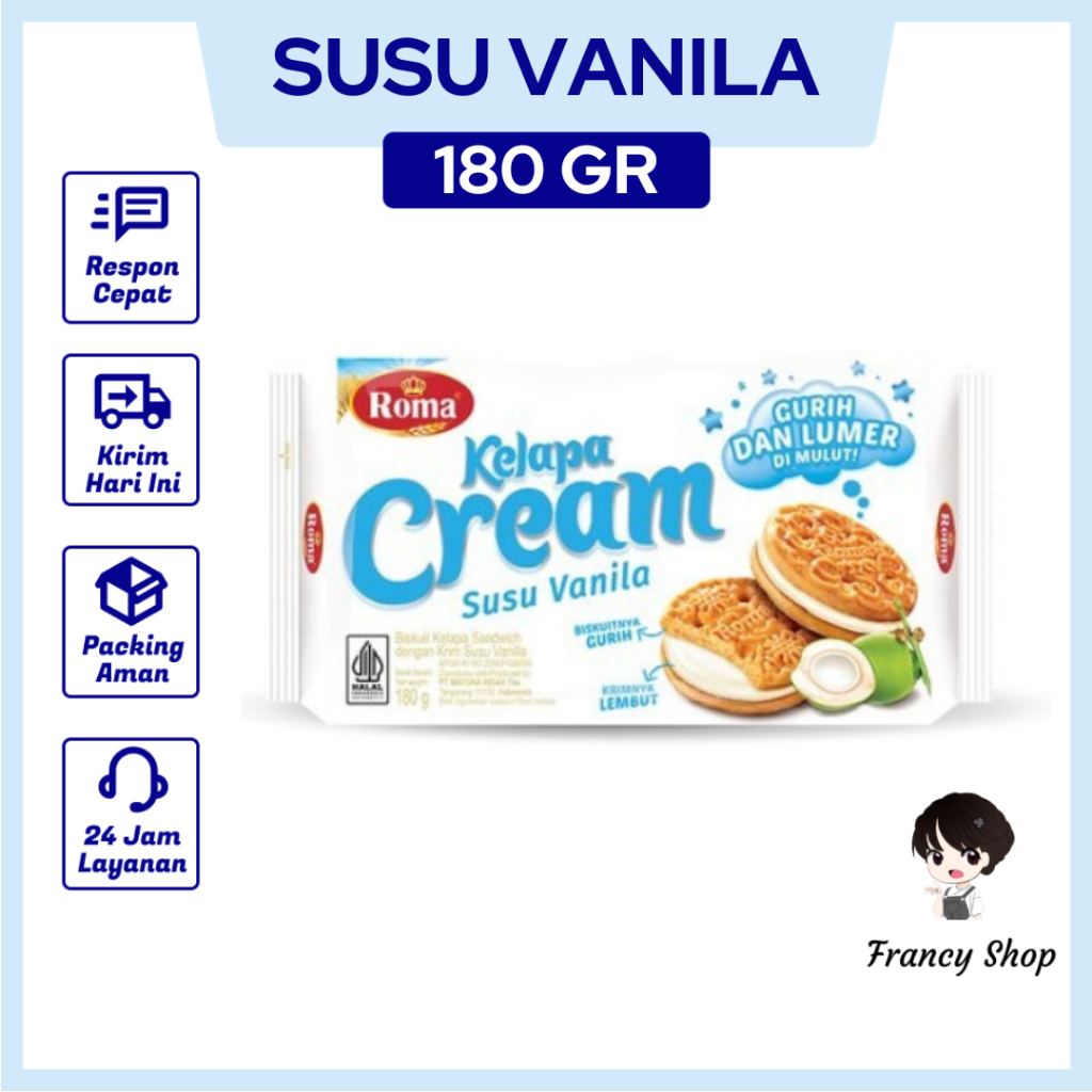 

Roma Kelapa Cream Vanilla Biskuit Kelapa Rasa Vanila 180 gr