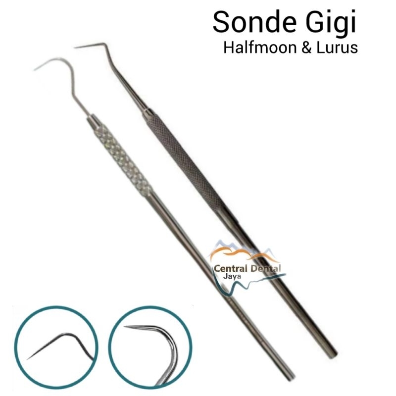 Sonde Gigi Halfmoon dan Lurus Stainless Steel High Quality / Dental Explorer Straight & Half Moon In