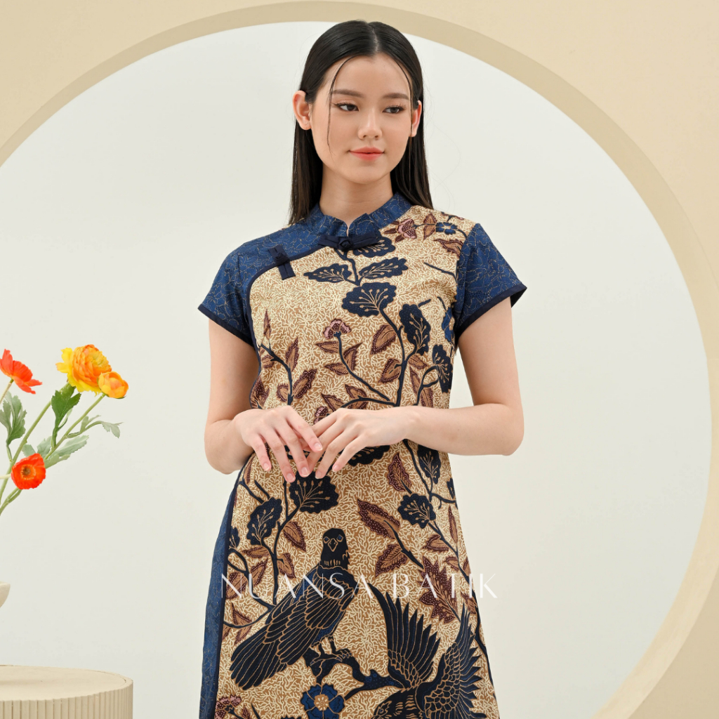 Nuansa Batik Dress Batik Mini Model Cheongsam Bahan Katun Stretch