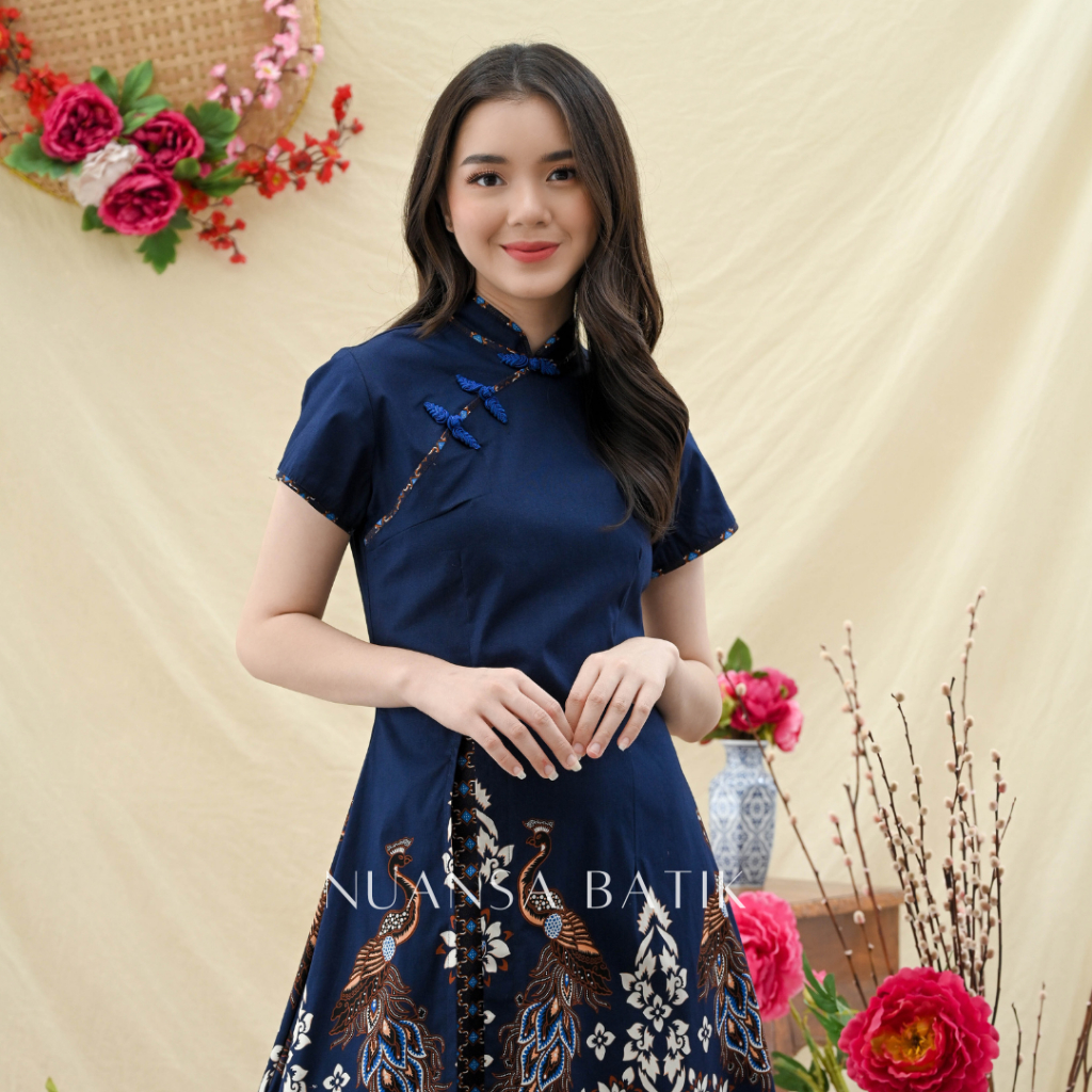 Nuansa Batik Dress Batik Mini Model Cheongsam Bahan Katun Stretch