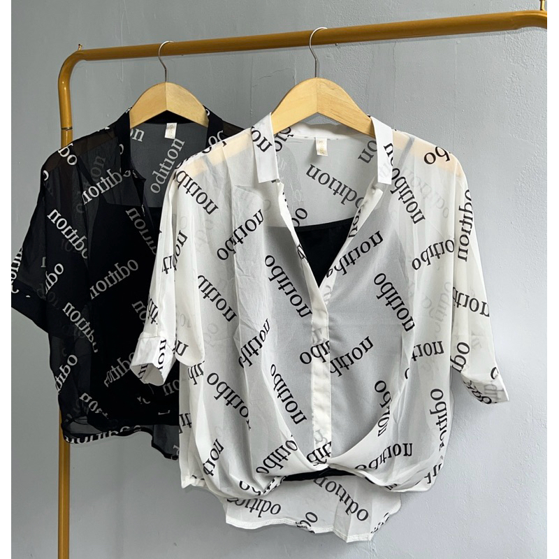 BLOUSE SIFON TULISAN ODITION FREE TANKTOP WANITA|ATASAN LD120