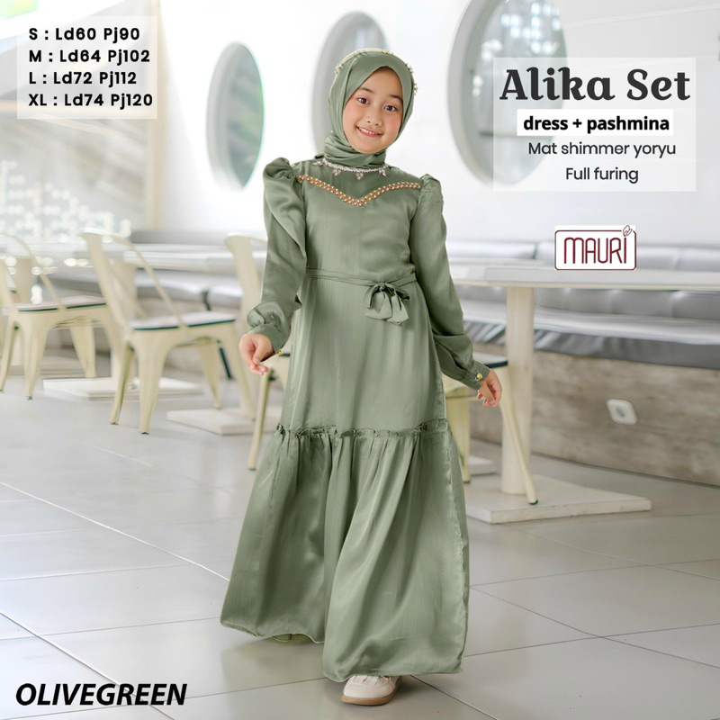 ALIKA set gamis set hijab anak shimmer by Mauri