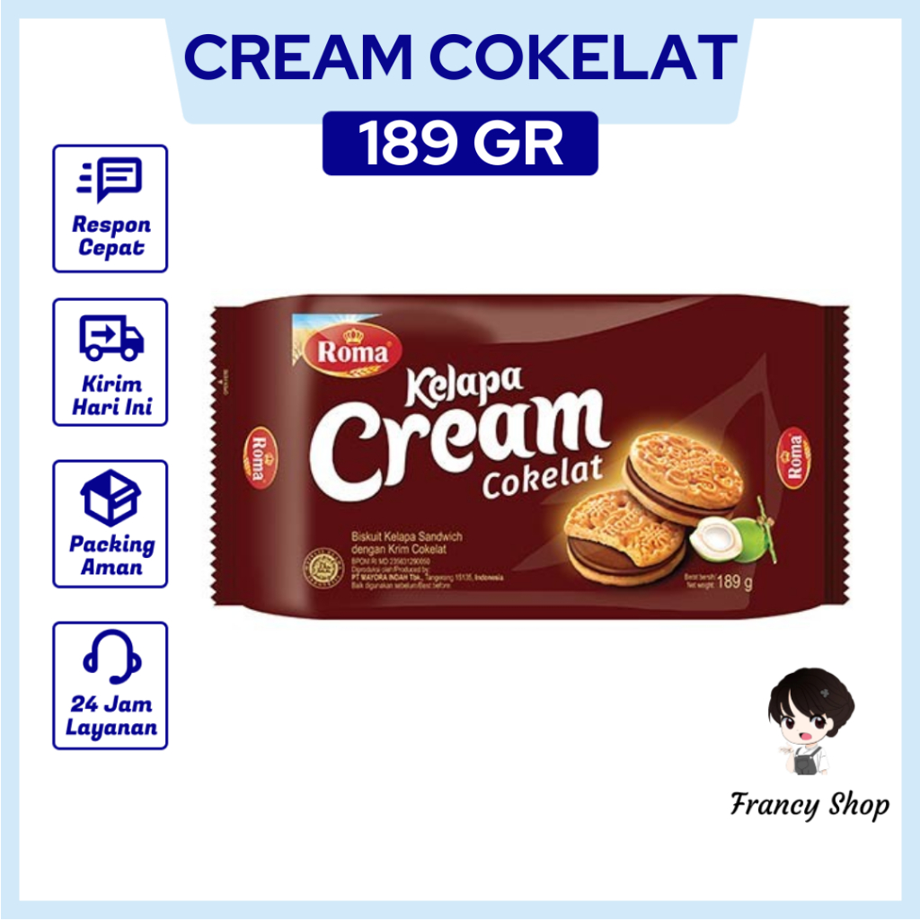 

Roma Kelapa Cream Chocolate Biskuit Kelapa Rasa Cokelat 189 gr