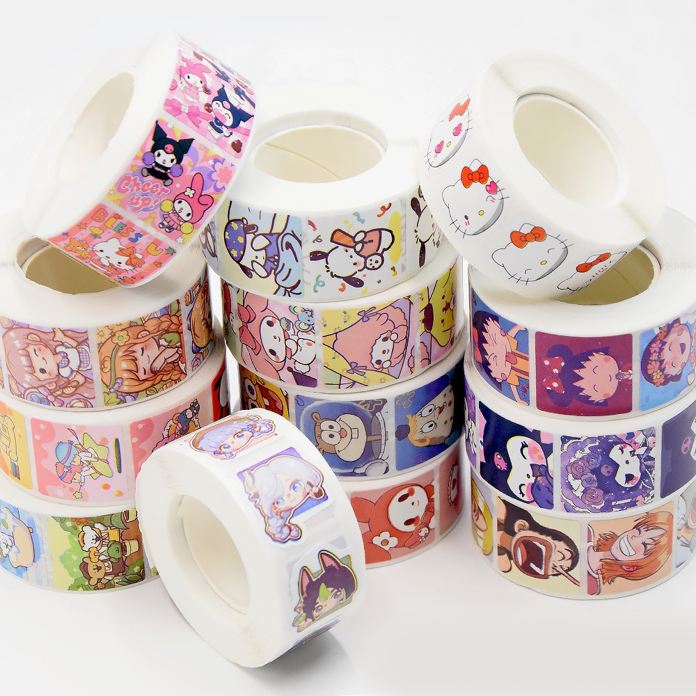 

BN - (1 Roll isi 500pcs) Stiker Roll Sanrio Kuromi My Melody Poccacho Stiker Thank You stiker label
