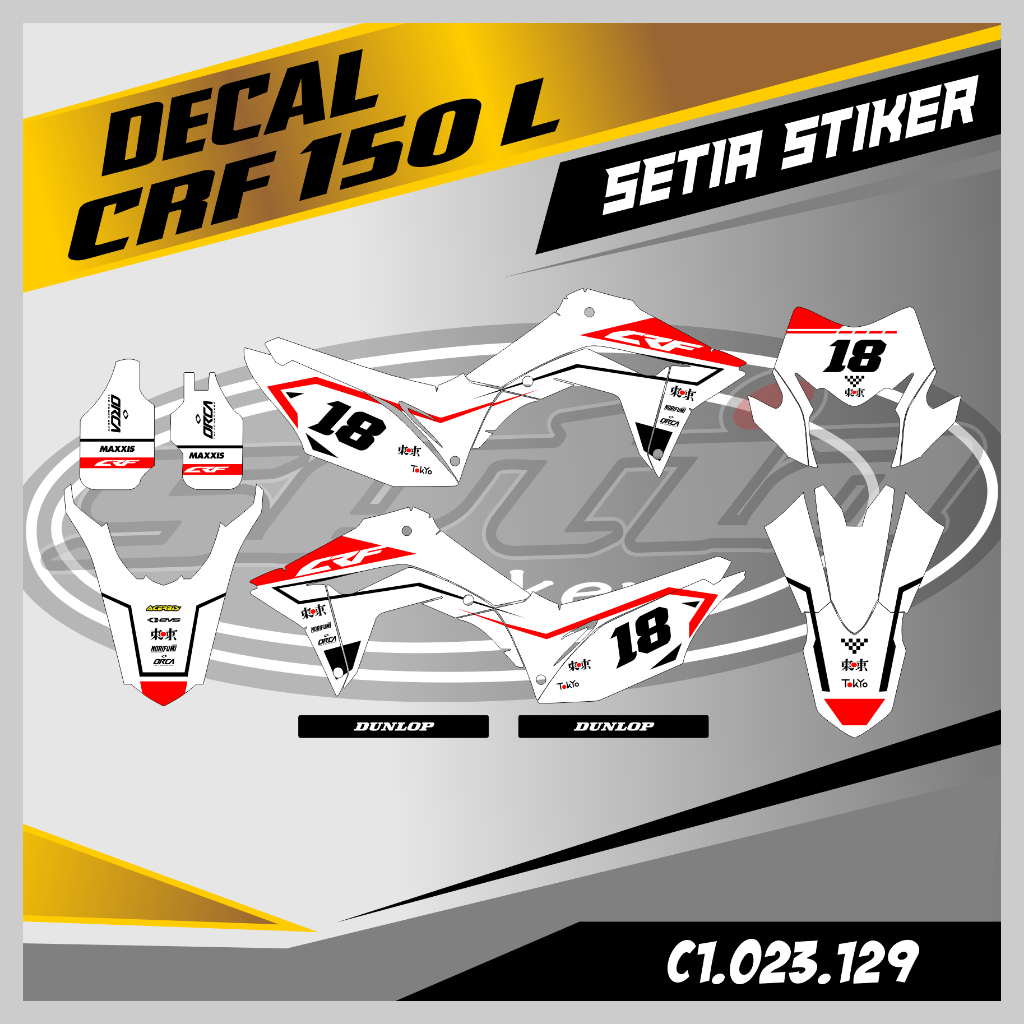 DECAL STIKER CRF 150 L FULL BODY, WARNA PUTIH MERAH, SUPERMOTO, TRAIL, DESAIN BEBAS CUSTOM BARU (C1.