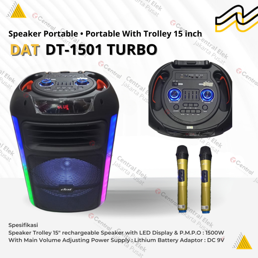 Speaker Bluetooth Trolley DAT DT 1501 TURBO | 15 inch Woofer