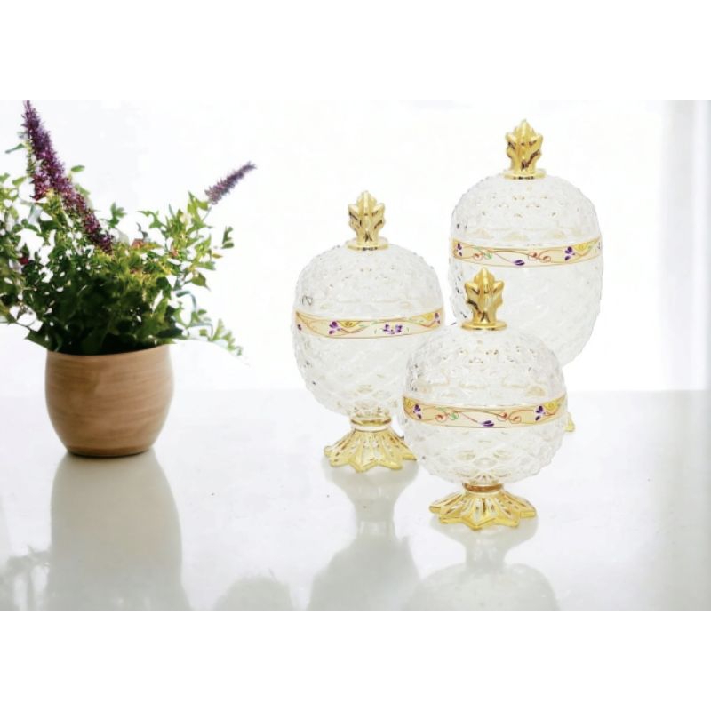 Toples Kaca VICENZA Set 3 buah Toples Nanas VGC367 motif LILY, bentuk unik, glass pineapple wadah sa