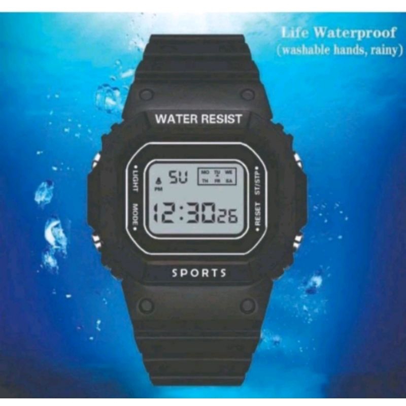 Jam Tangan Digital kotak Couple anti air Strap Rubber Pria Wanita Kekinian
