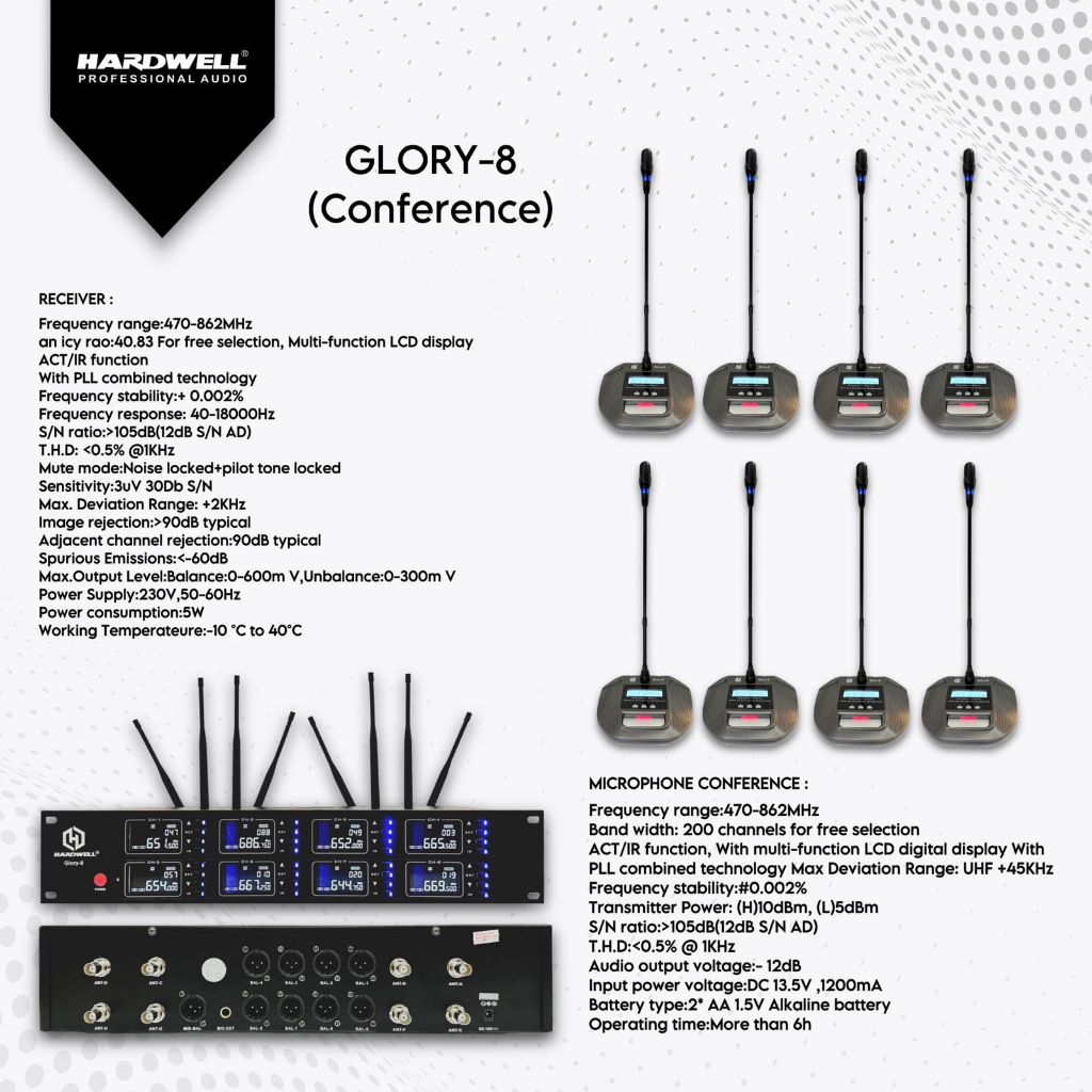 Mic Wireless Conference Hardwell 8 Mic Glory 8 Original Mic Rapat