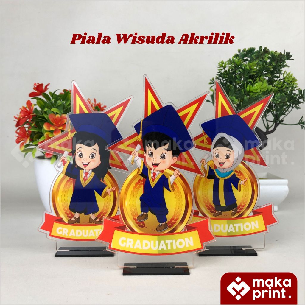 Piala Wisuda Akrilik (Wisuda Bintang) [PRINT UV] Akrilik Saja - Piala Wisuda Almamater Biru - Piala 