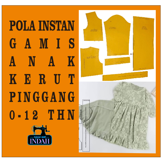 Pola Instan Pola Gamis Anak Kerut Pinggang Resleting Belakang
