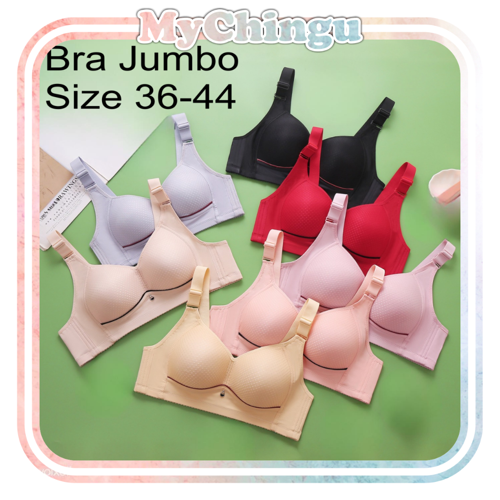 ❀ Chingu ❀ PW183 Bra Wanita Jumbo Size 36-44 Fashion Model Baru Tanpa Kawat Simple Warna Ada Pengait
