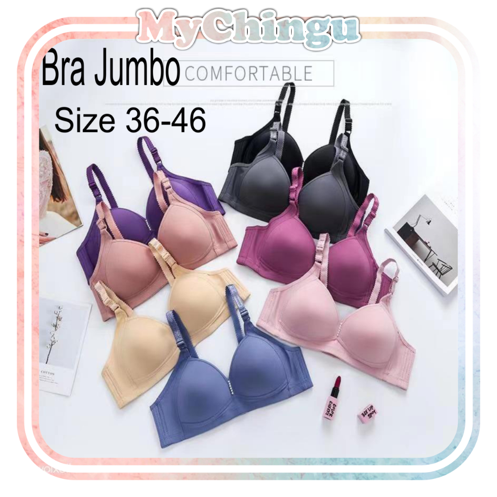 ❀ Chingu ❀ PW186 Bra Wanita Jumbo Size 36-46 Fashion Simple Tanpa Kawat Warna Ada Pengait Belakang K