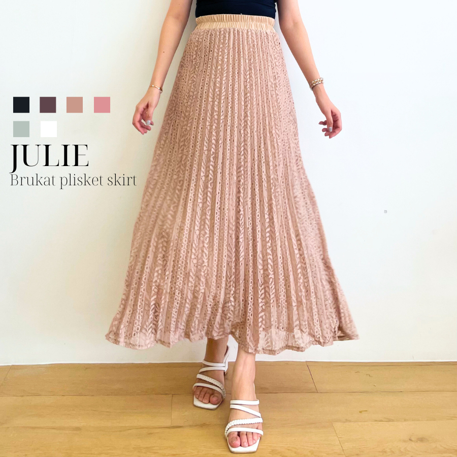 Rok Plisket Brukat Premium | Maxi Skirt Hijab Korean Style | Bawahan Rok Panjang