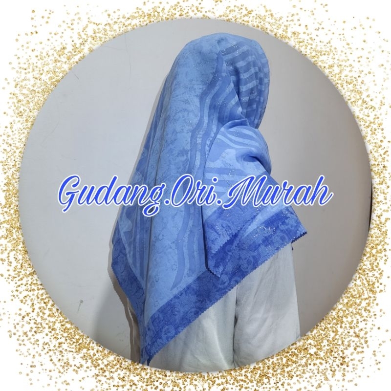Biru gliter Hijab Segiempat Voal Premium Cantik jilbab motif kerudung lebaran segi empat murah grosi